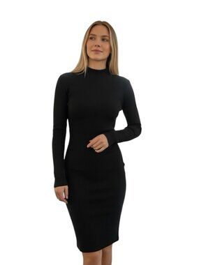 Dalmys Women’s Black Knit Sweater Dress Size M Medium Wool Blend Mock Neck
